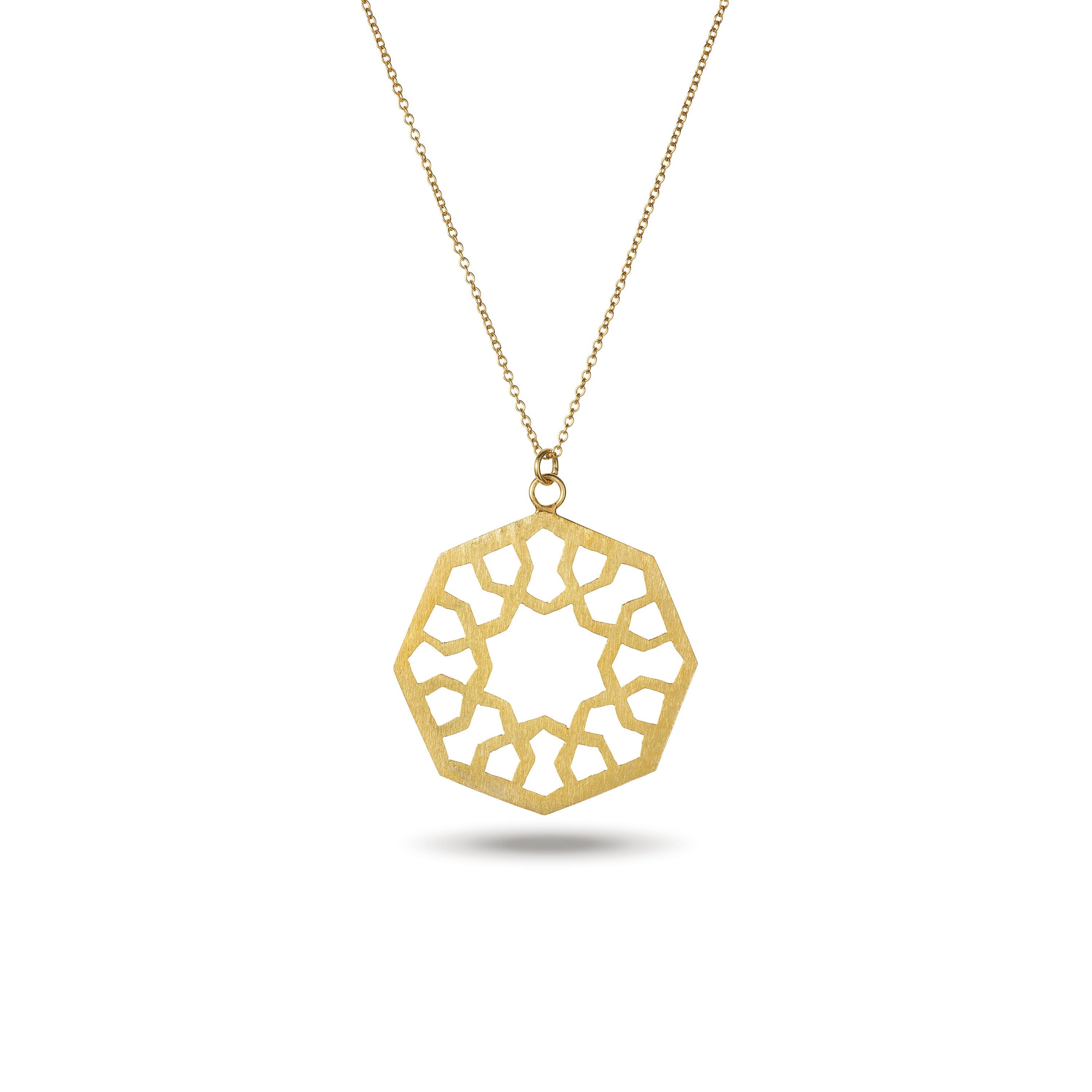 Handmade Afghan Gold Plated Brass Chain Pendant Necklace Elegant Inspired Jewelry Tessellated Motif Geometric Abstract Gift for Her