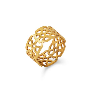Handmade Afghan Gold Plated Brass Ring Elegant Inspired Jewelry Tessellated Geometric Motif Sun Abstract Gift for Her
