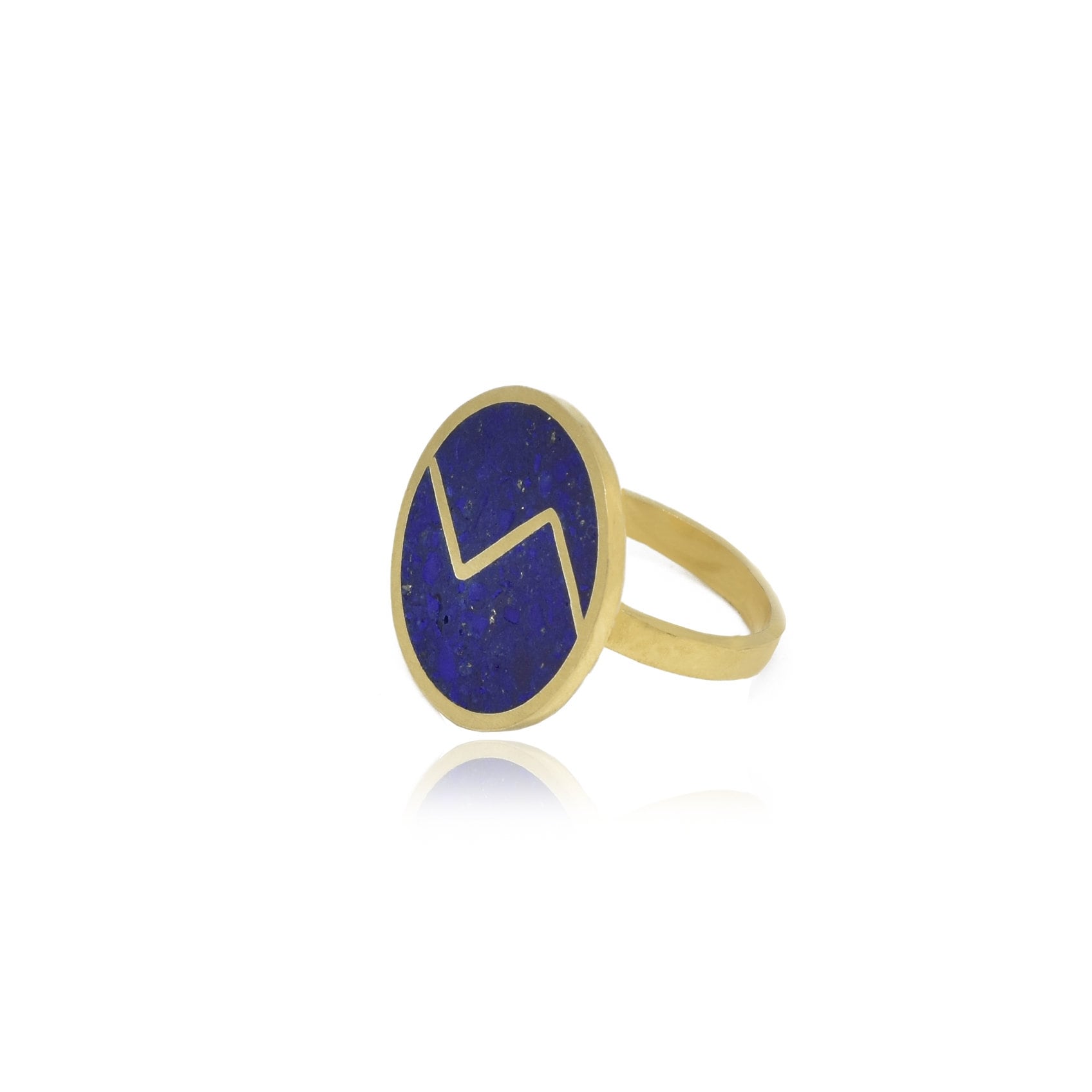 Handmade Afghan Blue Gemstone Lapis Lazuli Ring Disk Gold Plated Brass Elegant Inspired Jewelry Nature Abstract Mountain Gift for Her