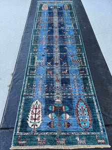 3x9-10 (91x290) Handmade Afghan Runner Rug | Denim Navy Blue Teal Ruby Red Cream Ivory Dusk Pink Chocolate Brown Peach Sage Green | Wool