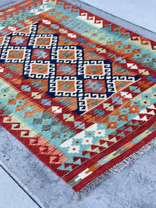 3X5 Afghan Maimana Kilim Rug | Boho Decor | Tribal Decor | Vintage Rug | Decorative Rug | outdoor rug | bright boho rugs