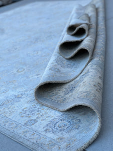 8x12 (245x365) Handmade Afghan Rug | Muted Neutral Grey Light Blue Beige Gold Ivory | Turkish Oushak Persian Heriz Wool Boho Knotted Serapi