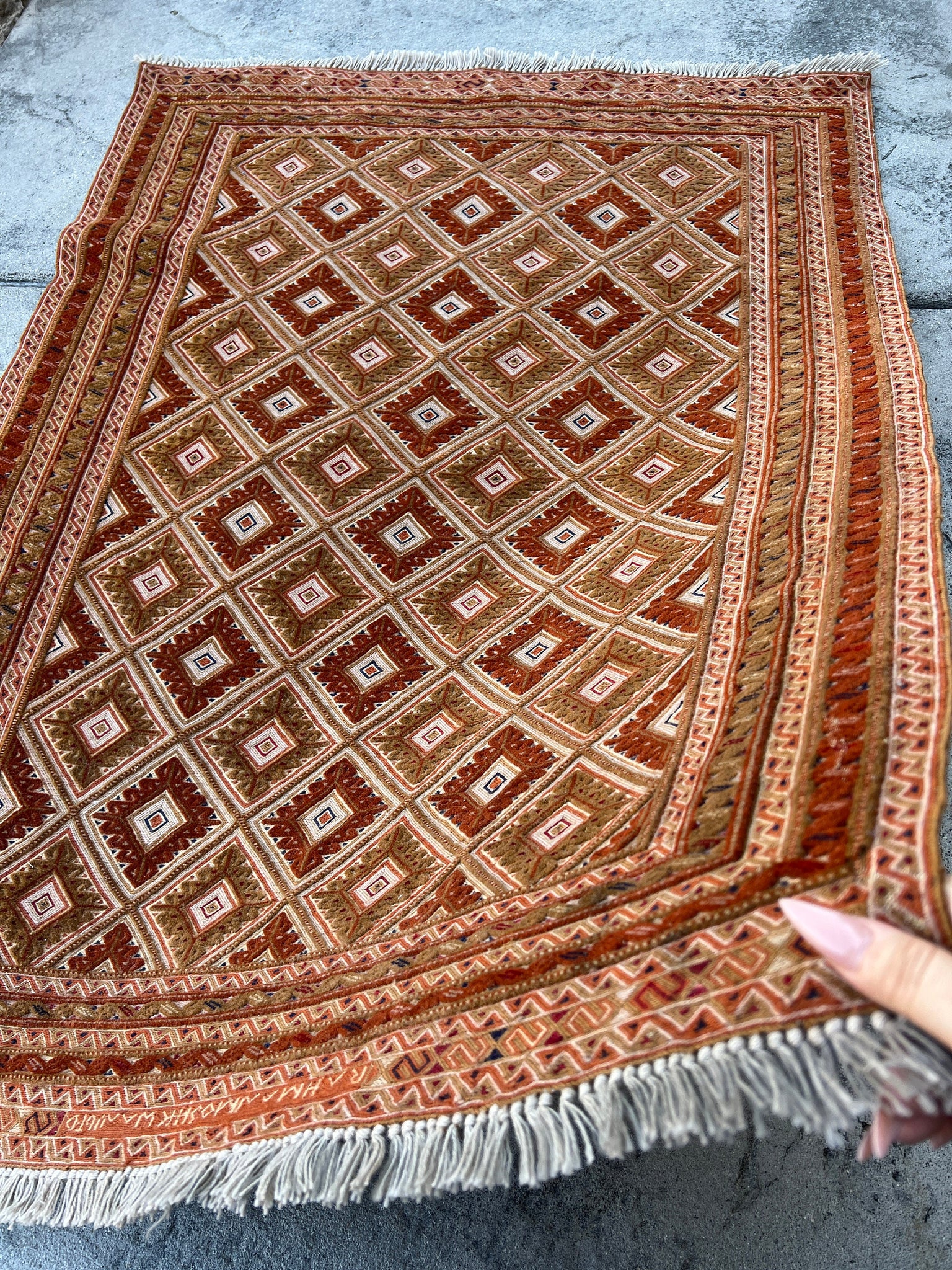 3x4 (90x120) Handmade Afghan Rug | Chocolate Brown Burnt Rust Orange Black Ivory | Geometric Tribal Wool Boho
