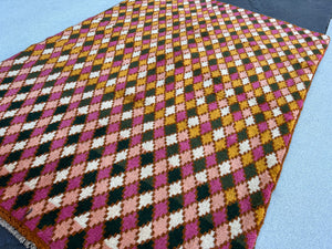 4x6 (120x185) Handmade Vintage Baluch Afghan Rug | Hazel Olive Brown Rose Pink Mustard Yellow Pine Blush Pink Ivory Hand Knotted Geometric