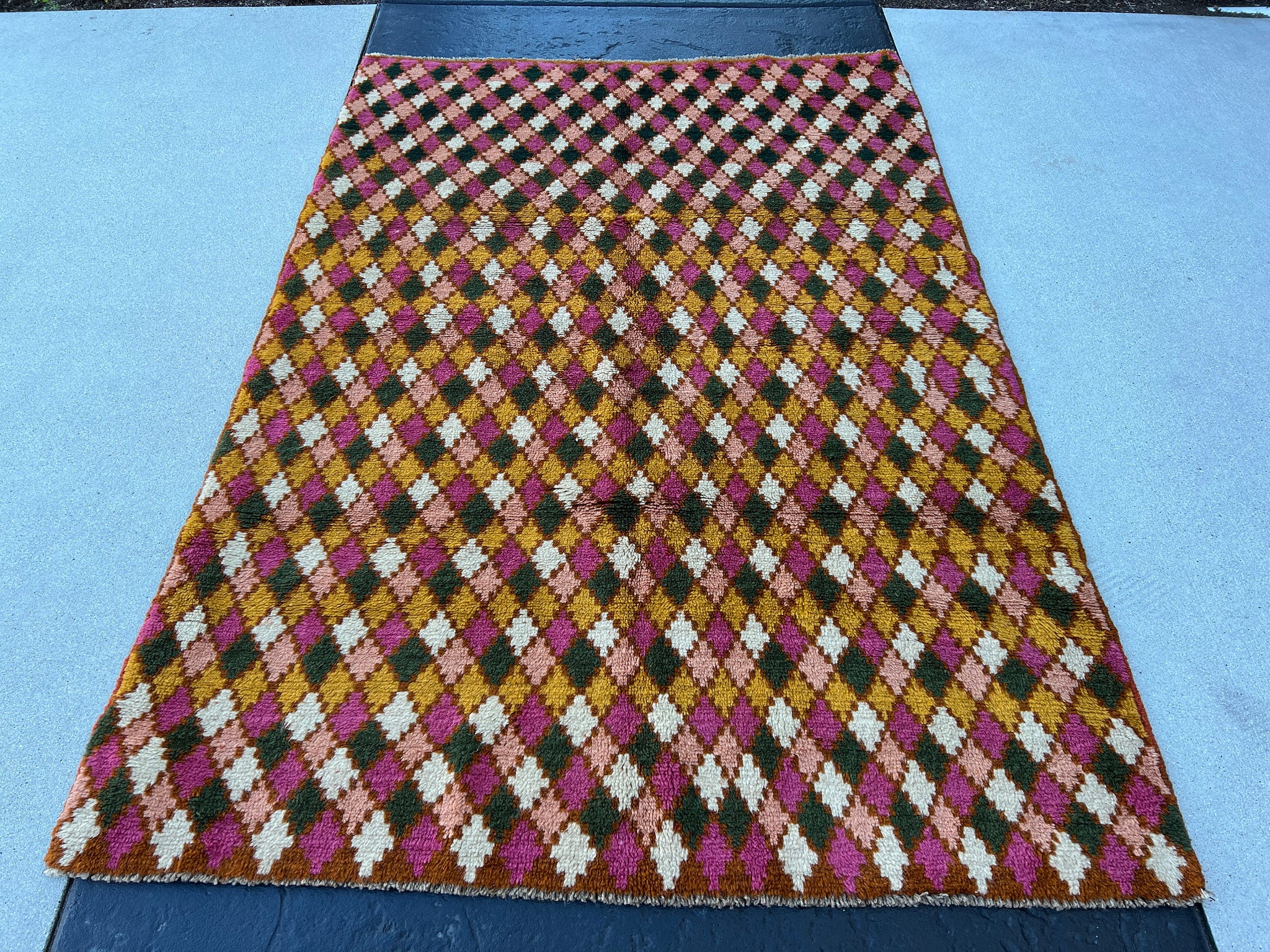 4x6 (120x185) Handmade Vintage Baluch Afghan Rug | Hazel Olive Brown Rose Pink Mustard Yellow Pine Blush Pink Ivory Hand Knotted Geometric