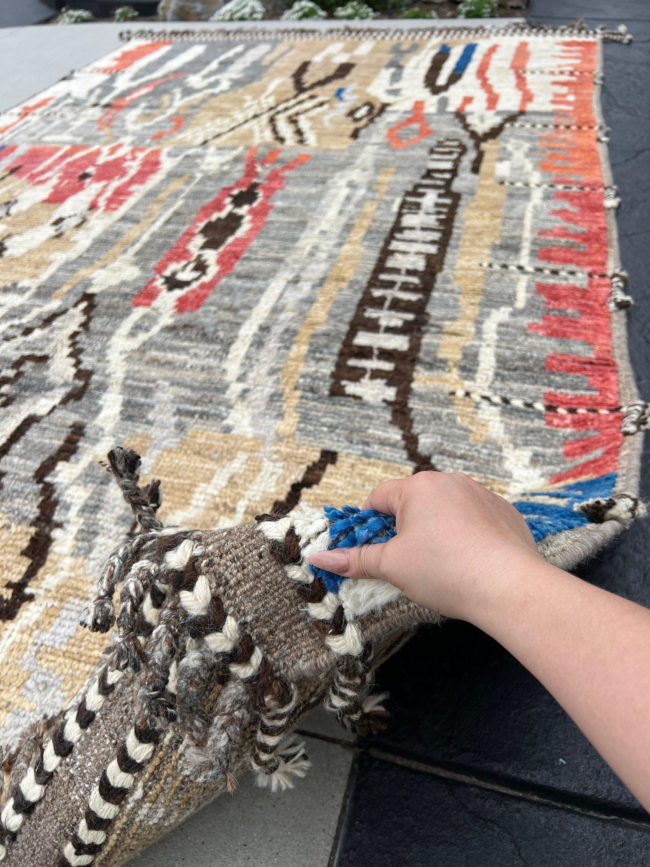 Handmade Moroccan Berber offers orange and white rug, Orange wool rug.