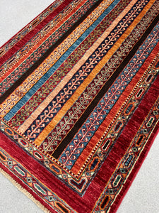 3x8 (90x245) Handmade Afghan Rug Runner | Brick Red Burnt Orange Caramel Chocolate Brown Denim Blue Green Beige | Hand Knotted Oushak