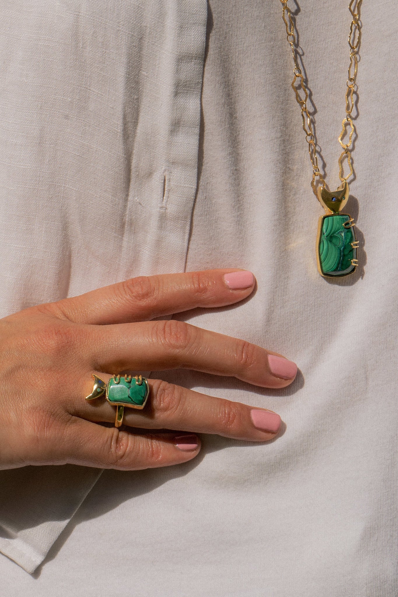 Handmade Afghan Ring Malachite Lapis Lazuli Cat Gold Brass Elegant Inspired Jewelry Boho Blue Green Gemstone Chic Accessories Gift for Her