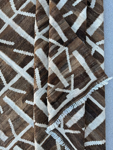 8x10 (244x251) Handmade Afghan Kilim Rug | Chocolate Mocha Brown Cream White Ivory | Geometric Wool Flatweave