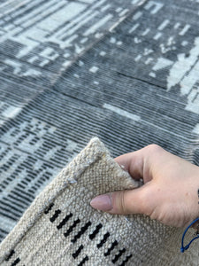 8x10 Handmade Afghan Moroccan Rug Neutral Ivory Charcoal Grey Black Abstract Modern Contemporary Wool Hand Knotted Woven Luxury Minimalist