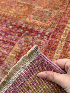 6x8 (182x244) Handmade Afghan Rug | Fuchsia Pink Magenta Lilac Lavender Saffron Rust Orange Teal Denim Blue | Wool Mamluk Hand Knotted