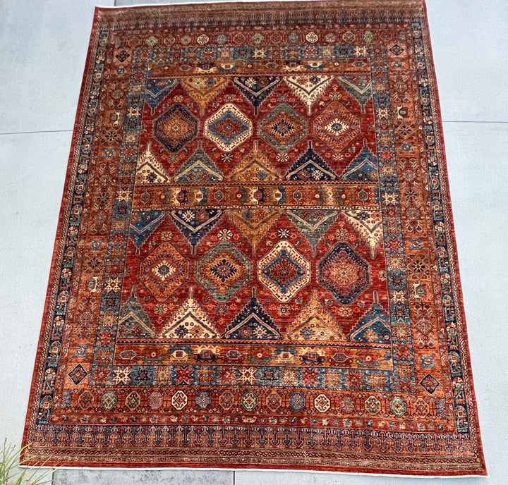 Made to Order 10x14 Golden Brown Caramel Blue Orange Turqoise Green Burnt Orange Handmade Afghan Rug | Heriz Serapi Turkish Persian Tribal