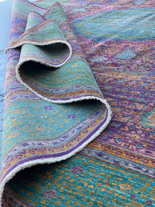 Pre-Order - 8x10 Purple Green Yellow-Gold Teal Lavender Handmade Wool Afghan Rug | Turkish Oushak Persian Serapi Heriz Mamluk Tribal Wool