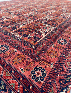 Pre-Order - 9x12 Handmade Afghan Rug | Salmon Pink Ivory Peach Green Navy Blue | Bokhara Turkoman Oriental Turkish Boho Wool Abstract Floral