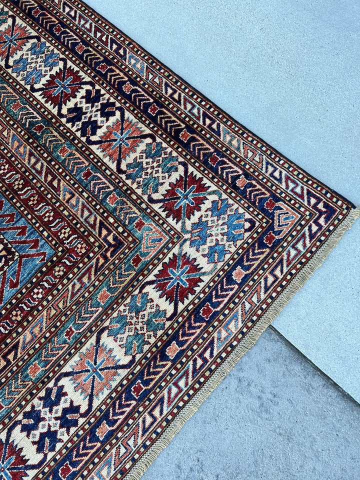 Made to Order 10x14 Handmade Afghan Rug | Navy Blue Turquoise Blue Red Ivory Pistachio Green Salmon Pink | Kazak Oushak Serapi Turkish