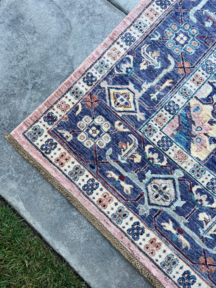 Made to Order 9x12 Muted Neutral Hand-Knotted Afghan Rug | Pastel Pink Salmon Purple Lavender Baby Powder Blue | Oushak Turkish Persian