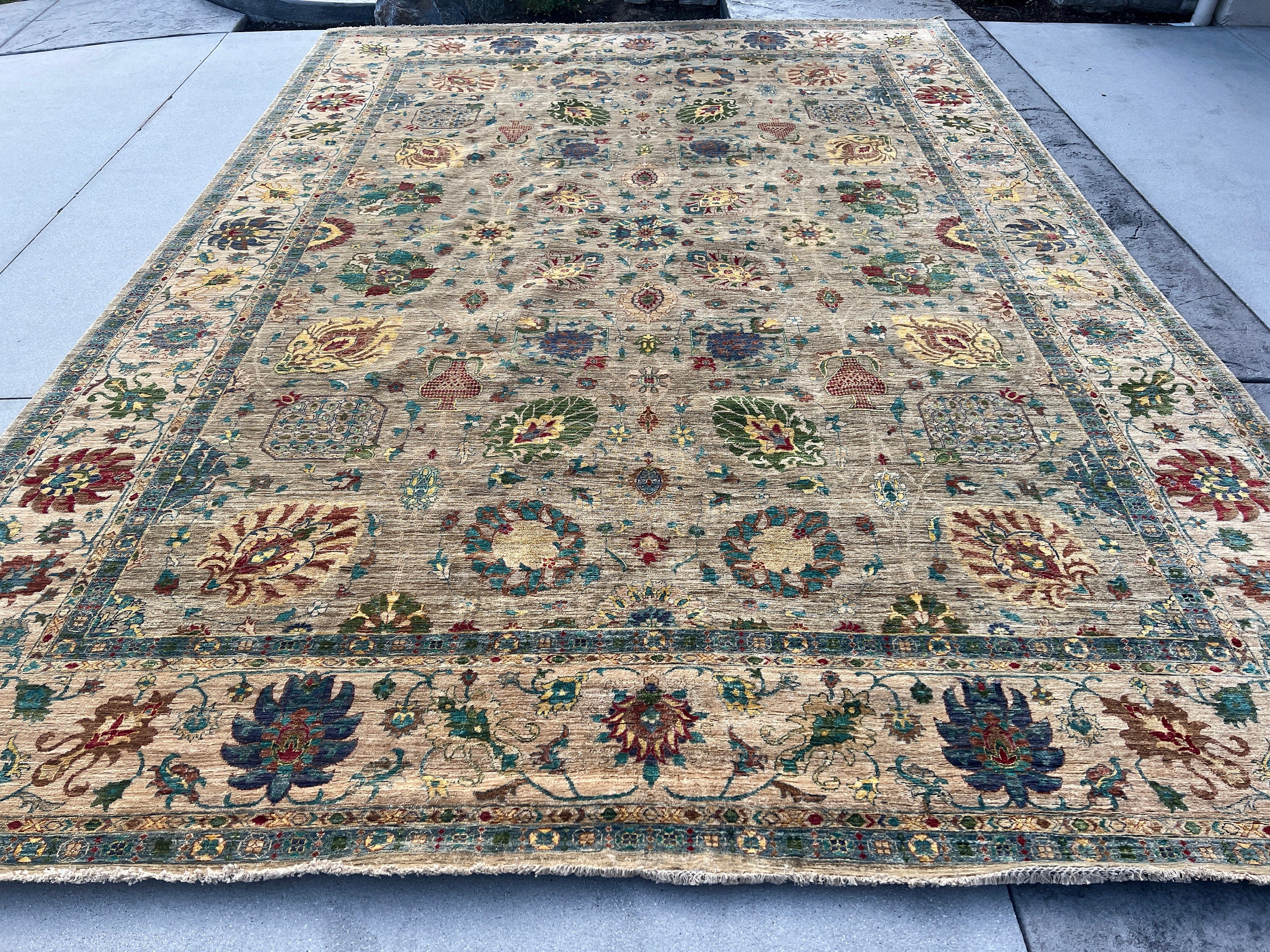 Made to Order 10x14 Handmade Afghan Rug | Beige Ivory Turquoise Blue Green Golden Yellow Brown Lavender Red Maroon | Turkish Wool Persian