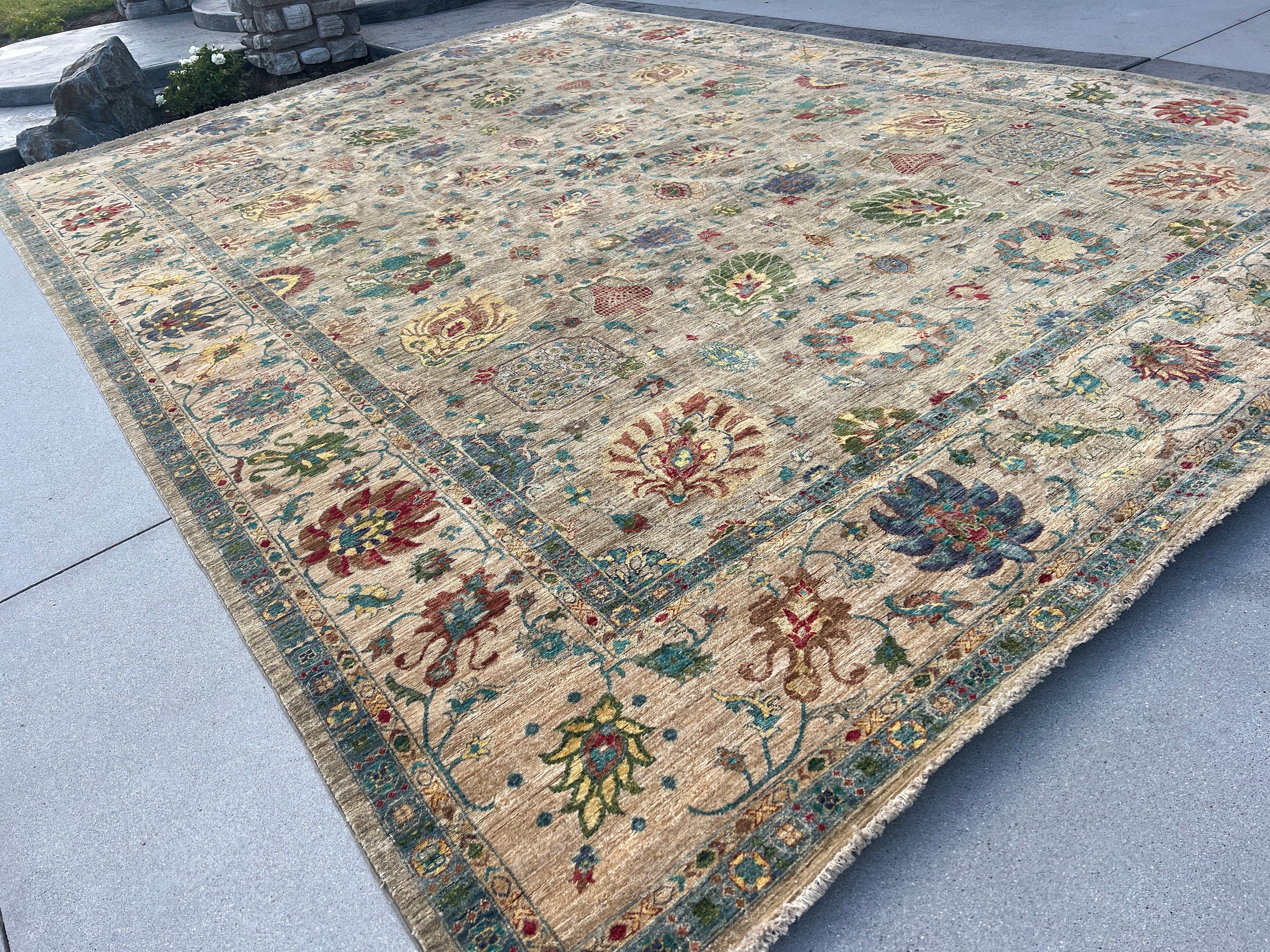 Made to Order 10x14 Handmade Afghan Rug | Beige Ivory Turquoise Blue Green Golden Yellow Brown Lavender Red Maroon | Turkish Wool Persian