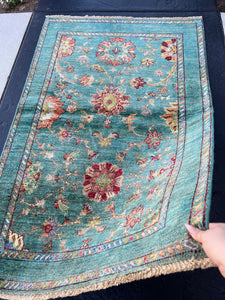 3x5 (100x180) Handmade Afghan Rug | Teal Brick Red Cream Beige Olive Moss Green Burnt Orange Denim Blue Chocolate | Floral Wool