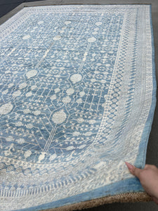 10x14 Handmade Afghan Rug | Neutral Blue Grey Gray Ivory Cream Beige Brown | Turkish Oushak Boho Hand Knotted Persian Heriz Serapi Woolen
