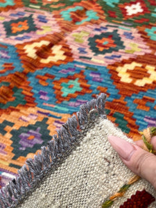 5x7 Handmade Afghan Kilim Rug | Beige Cream Burnt Orange Teal Purple Pine Olive Green Golden Yellow Red | Geometric Flatweave Wool