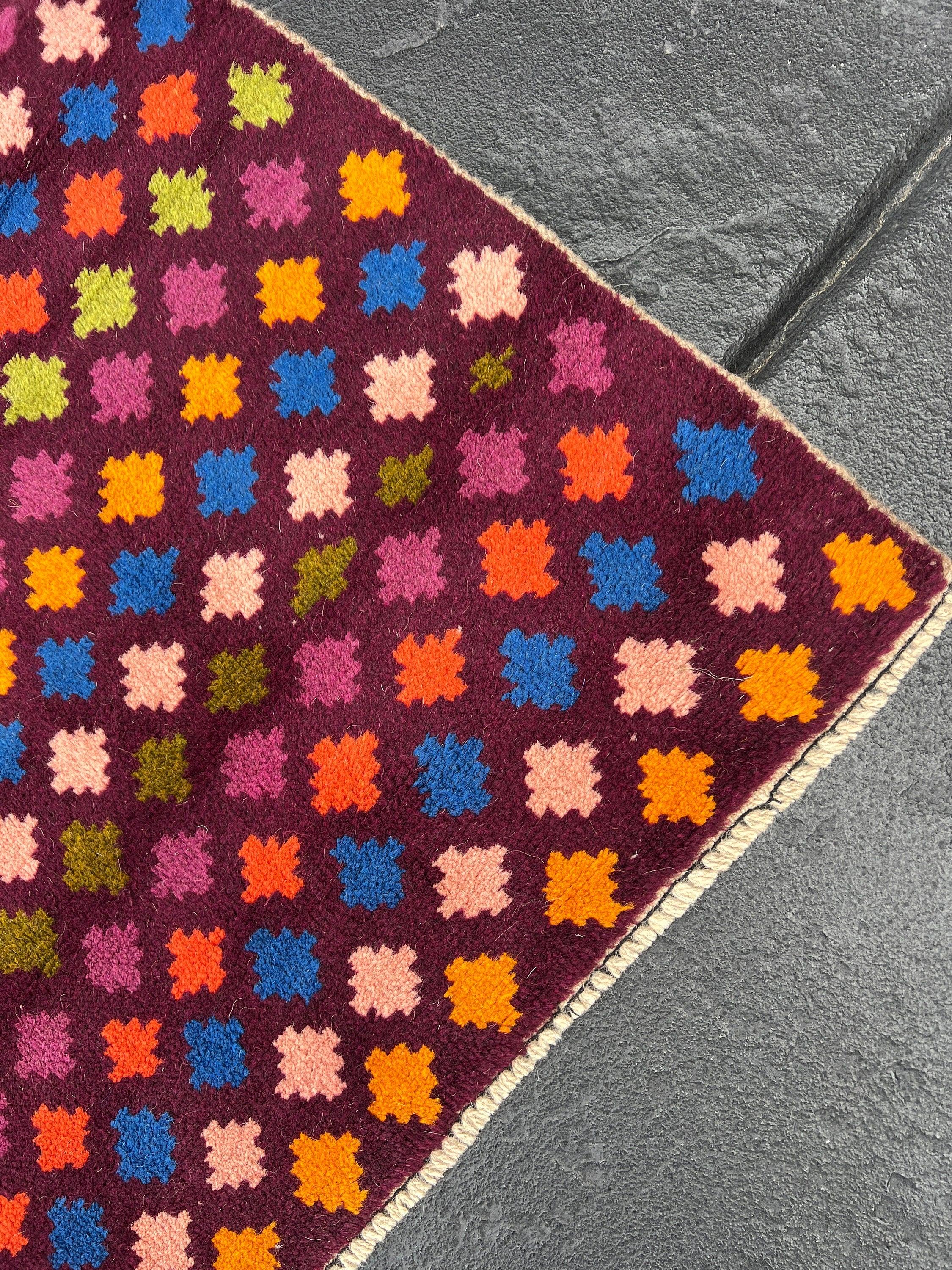 3x10 Handmade Afghan Runner Rug | Maroon Purple Magenta Baby Pink Orange Green Blue Red Green | Tribal Oriental Boho Geometric Persian Wool