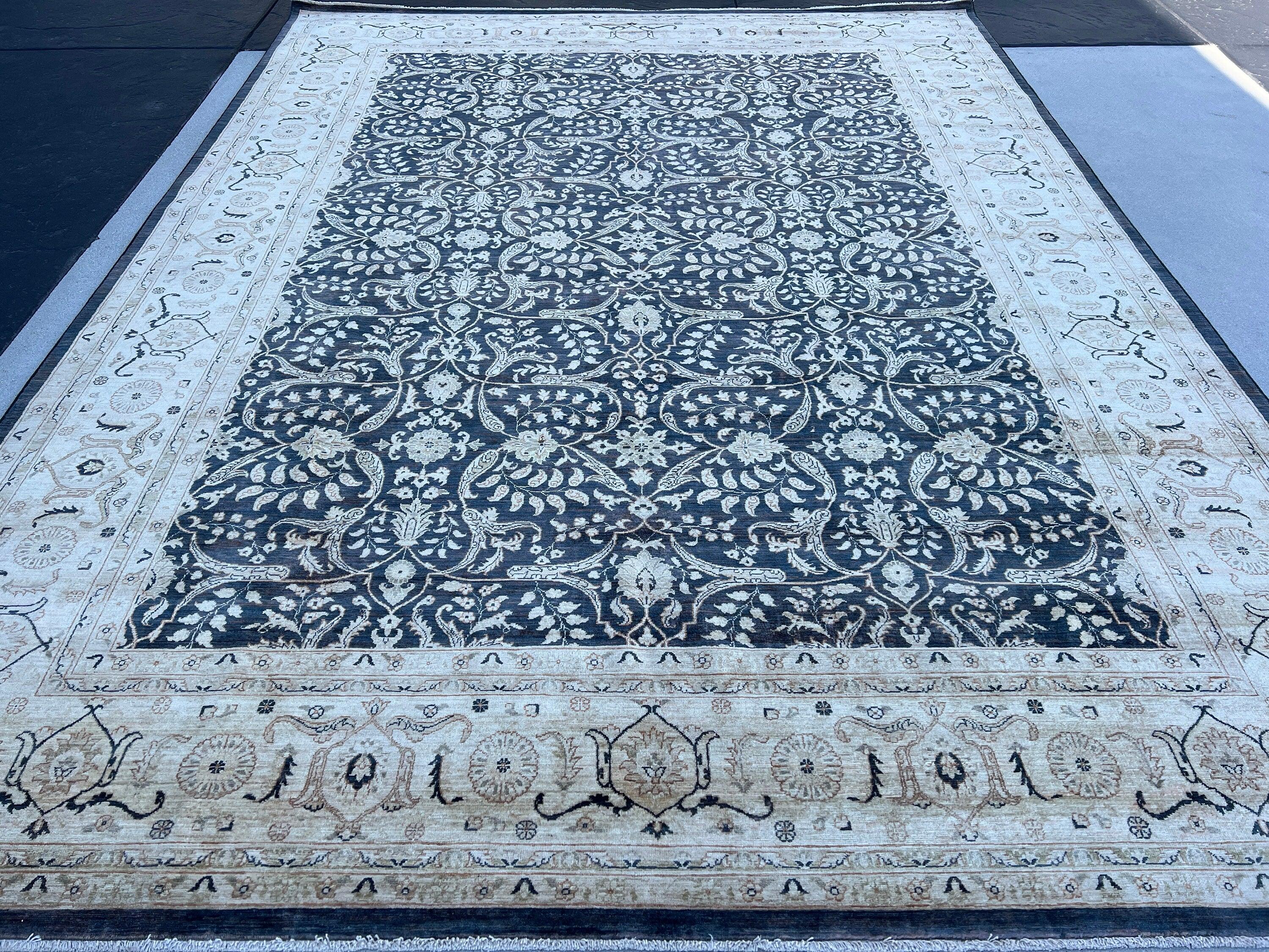 9x12 Handmade Afghan Rug | Grey Gray Muted Mocha Brown Ivory Cream White Black | Oriental Persian Boho Bohemian Wool Floral Hand Knotted