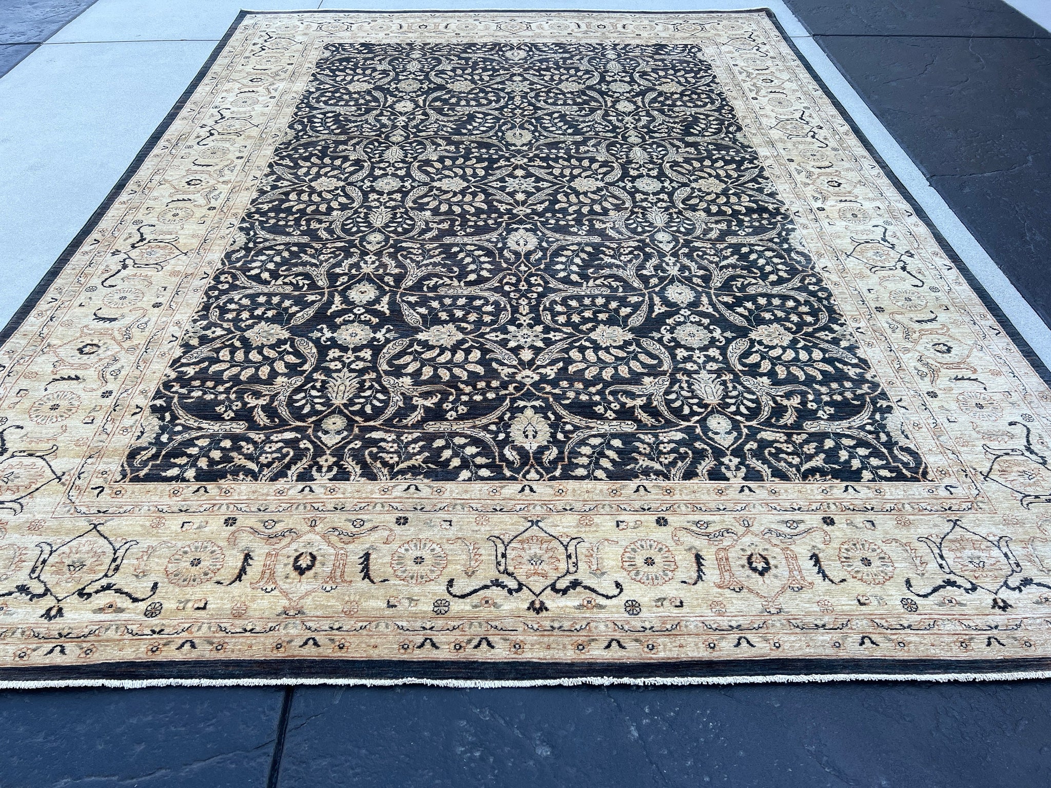 9x12 Handmade Afghan Rug | Grey Gray Muted Mocha Brown Ivory Cream White Black | Oriental Persian Boho Bohemian Wool Floral Hand Knotted