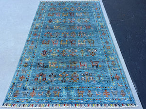 4x7 (120x215) Handmade Afghan Rug | Turquoise Charcoal Grey Mocha Brown Blood Red Blue Ivory Lime Moss Green | Turkish Oriental Gabbeh