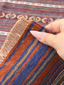 4x6 (120x183) Handmade Afghan Kilim Rug | Rust Orange Rose Pink Ivory Cornsilk Midnight Royal Blue Crimson Red Black Turquoise Purple | Wool