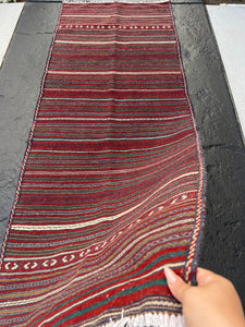 3x7 Handmade Afghan Kilim Runner Rug | Cherry Red Cream Beige Forest Green Midnight Blue Black Mustard Yellow | Persian Oushak Turkish Wool