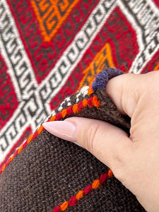 3x10 (90x305) Fair Trade Handmade Afghan Kilim Runner Rug | Crimson Red Navy Midnight Blue Ivory Orange Black | Wool Oushak Turkish Persian