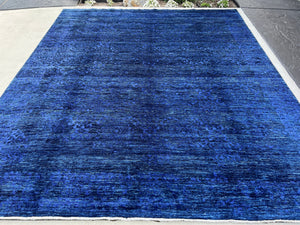 8x10 (213x305) Handmade Afghan Rug | Royal Denim Prussian Blue Muted | Wool Hand Knotted Heriz Serapi Bold Bright