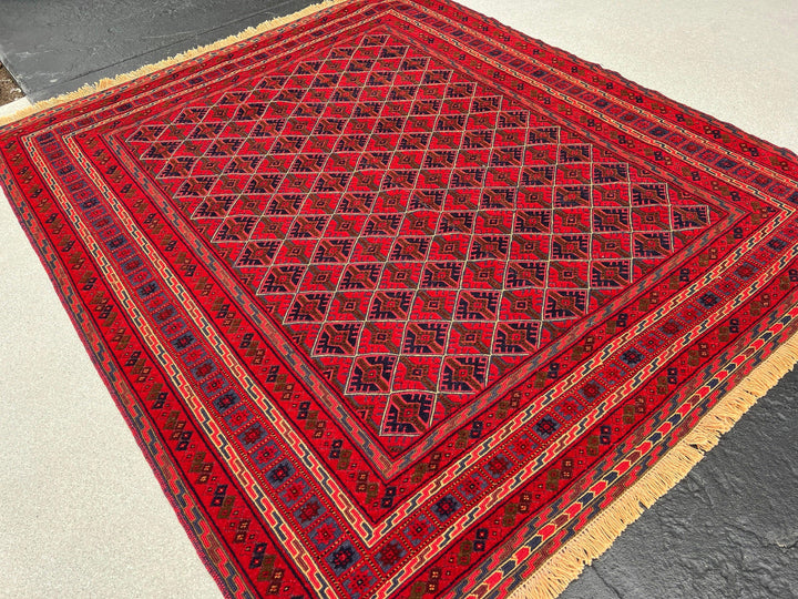 5x6 (150x215) Handmade Vintage Kilim Afghan Rug | Crimson Blood Red Navy Blue Taupe Chocolate Orange Ivory | Hand Knotted Turkish Wool