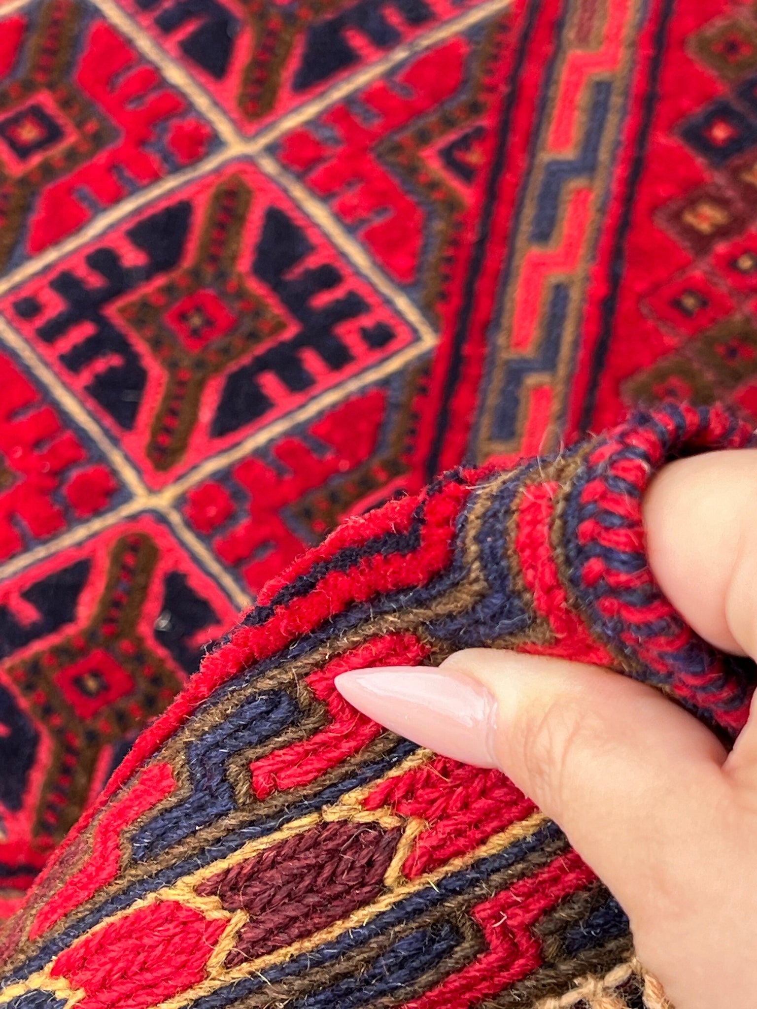 5x6 (150x215) Handmade Vintage Kilim Afghan Rug | Crimson Blood Red Navy Blue Taupe Chocolate Orange Ivory | Hand Knotted Turkish Wool