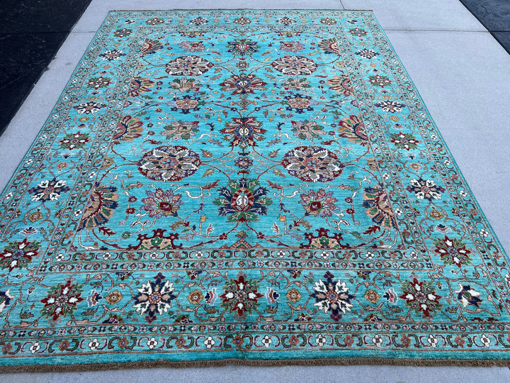 Made to Order 8x10 - 8x11 Handmade Afghan Rug | Turquoise Green Ivory Cream Sage Green Rust Terracotta Caramel Gold Purple Red Mauve Laveder