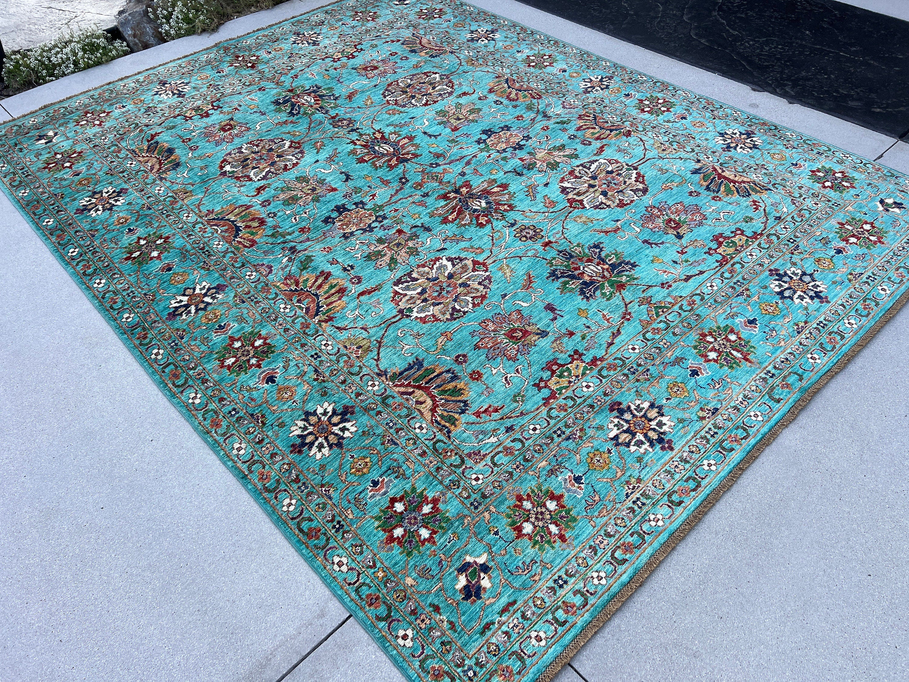 Made to Order 8x10 - 8x11 Handmade Afghan Rug | Turquoise Green Ivory Cream Sage Green Rust Terracotta Caramel Gold Purple Red Mauve Laveder