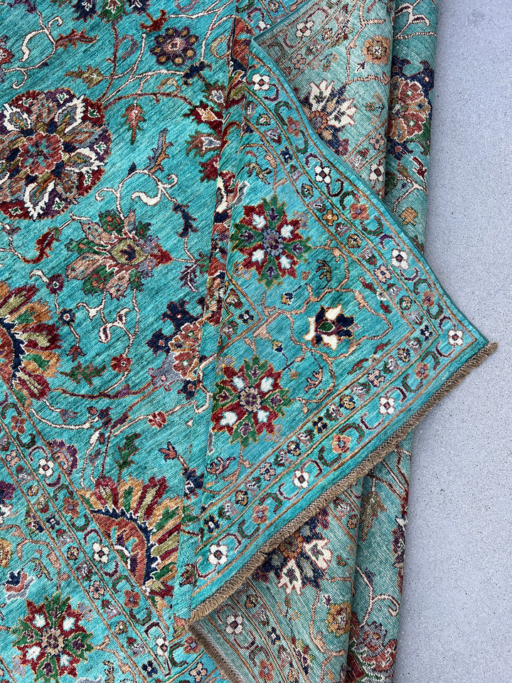 Made to Order 8x10 - 8x11 Handmade Afghan Rug | Turquoise Green Ivory Cream Sage Green Rust Terracotta Caramel Gold Purple Red Mauve Laveder