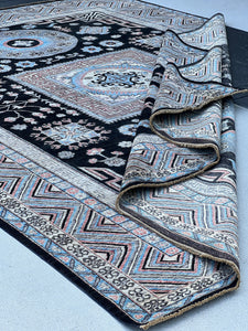 10x13 - 10x14 Handmade Afghan Rug | Black Salmon Pink Sky Blue Ivory Beige Charcoal Grey | Khotan Wool Oriental Knotted Luxury Turkish Boho