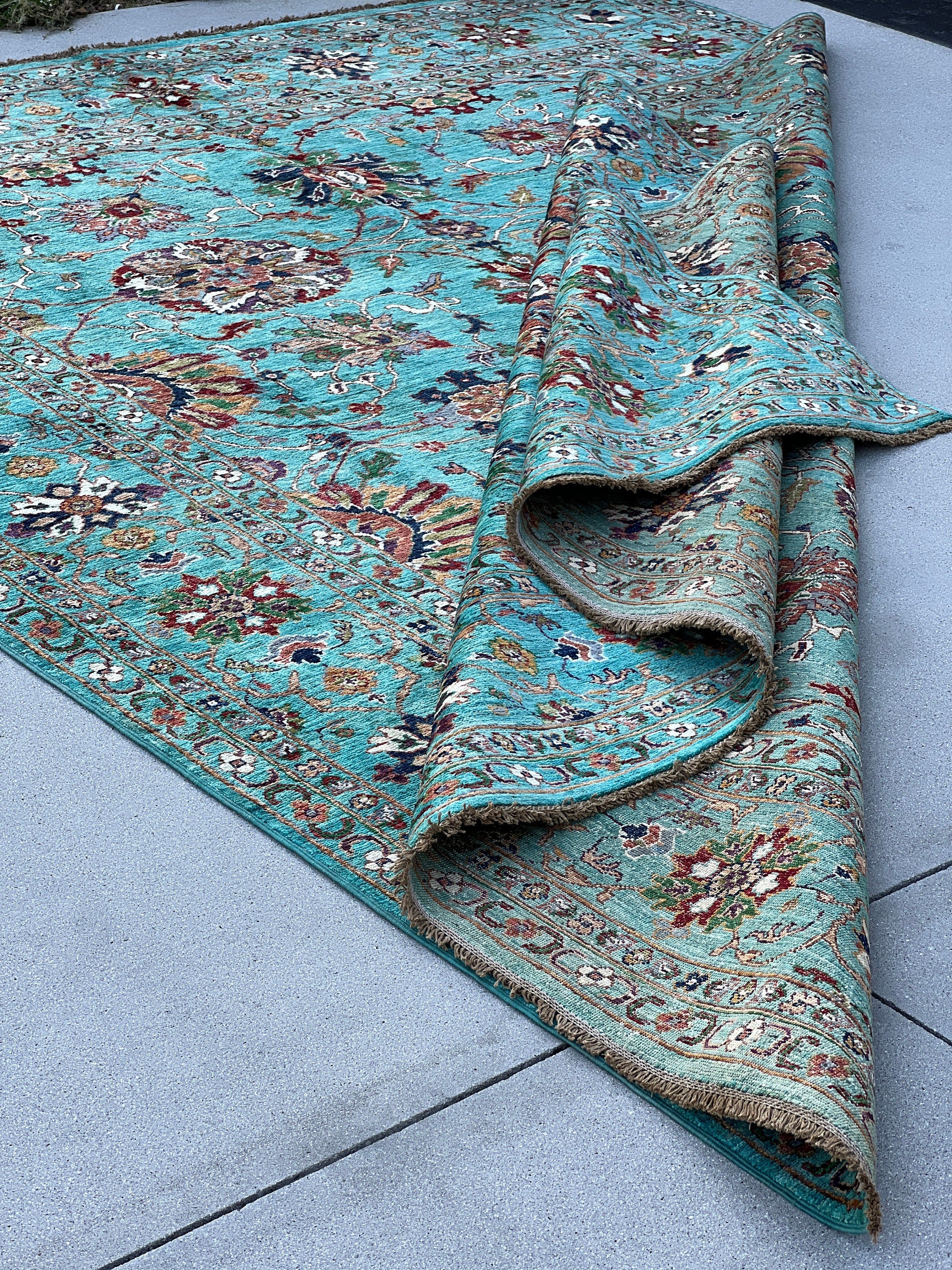 Made to Order 8x10 - 8x11 Handmade Afghan Rug | Turquoise Green Ivory Cream Sage Green Rust Terracotta Caramel Gold Purple Red Mauve Laveder