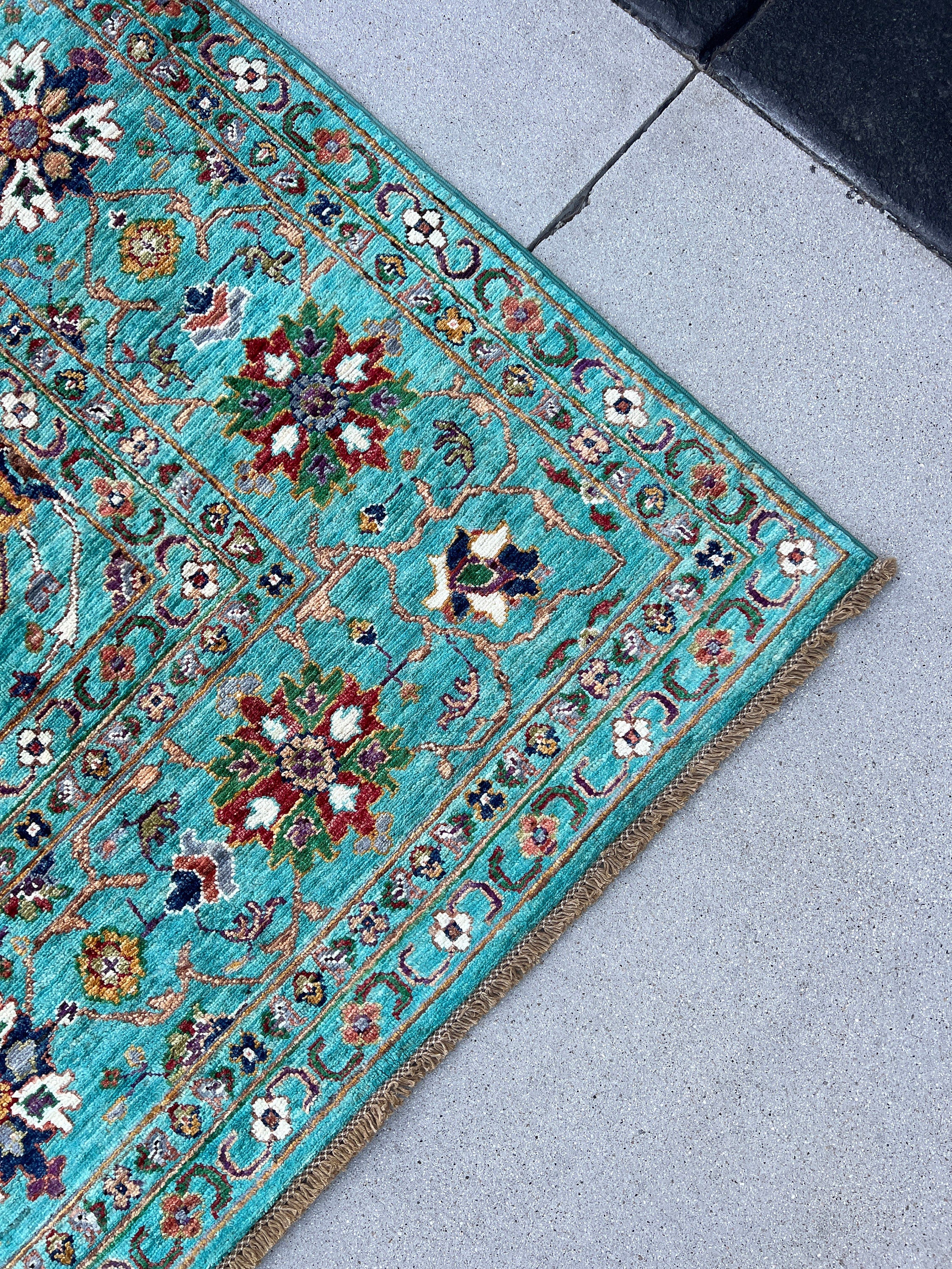 Made to Order 8x10 - 8x11 Handmade Afghan Rug | Turquoise Green Ivory Cream Sage Green Rust Terracotta Caramel Gold Purple Red Mauve Laveder