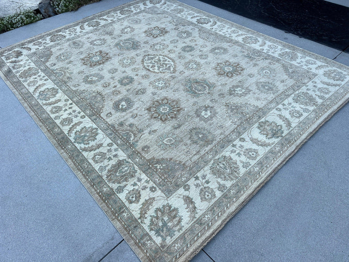 8x10 (245x305) Handmade Afghan Rug | Beige Brown Mauve Sage Green Cream Ivory | Oriental Persian Wool Boho Bohemian Wool Floral Knotted