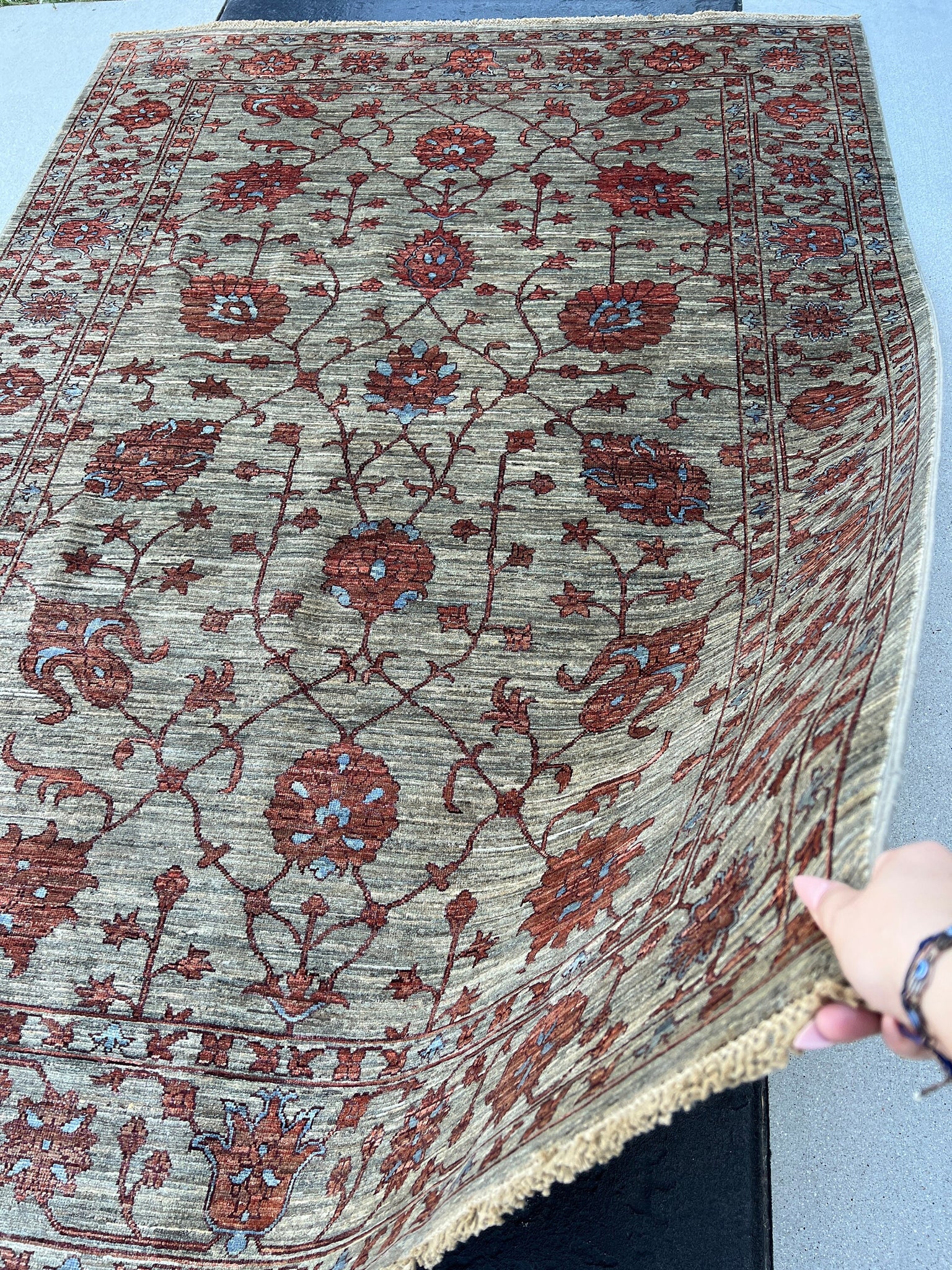 6x8 (180x245) Handmade Afghan Rug | Chocolate Brown Beige Blood Red Grey Black Denim Blue | Turkish Persian Oriental Boho Oushak Wool