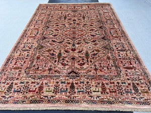 6x8 (180x245) Handmade Afghan Rug | Salmon Pink Black Moss Green Brick Red Denim Navy Blue Taupe Brown Cream Beige Grey | Flatweave Wool