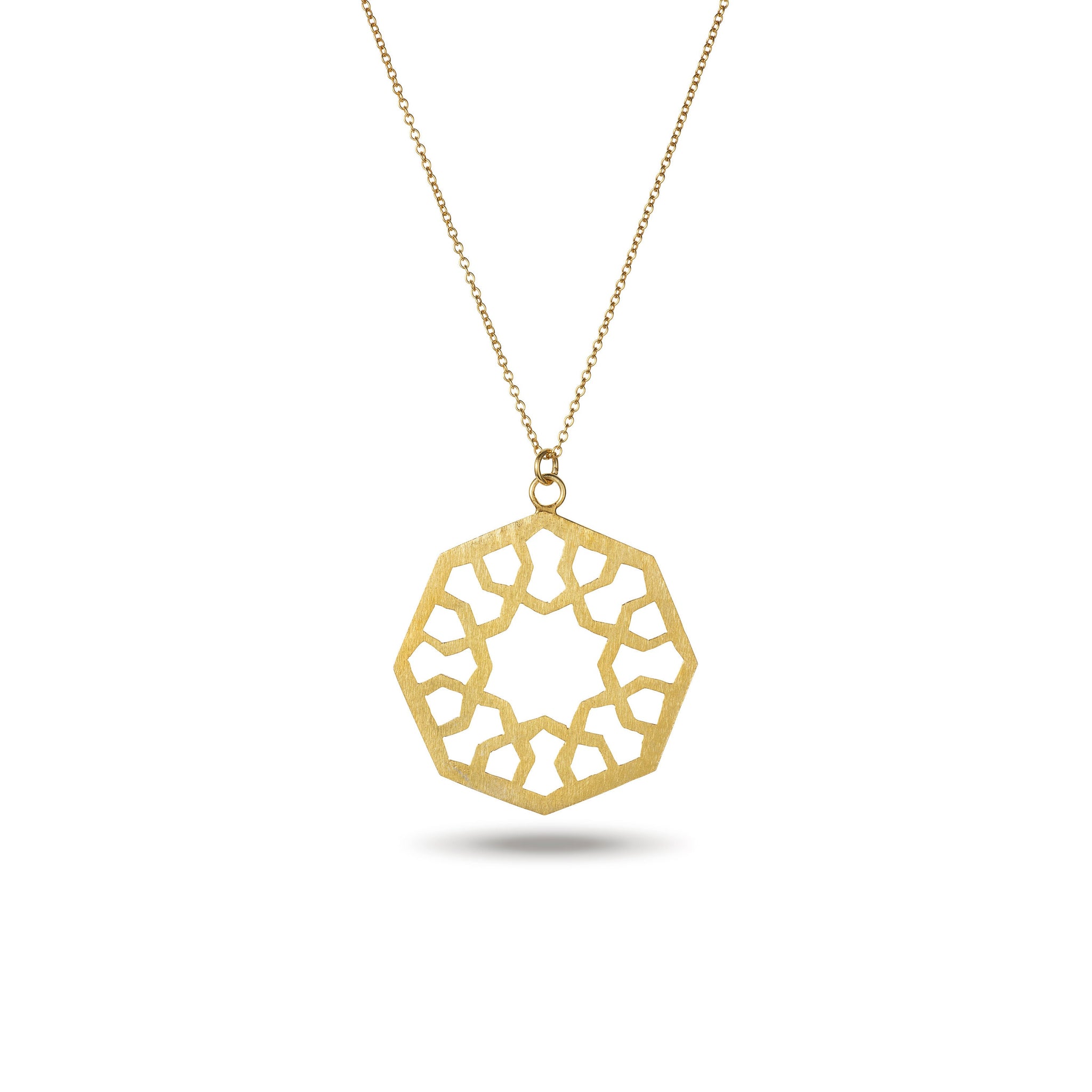 Handmade Afghan Gold Plated Brass Chain Pendant Necklace Elegant Inspired Jewelry Tessellated Motif Geometric Abstract Gift for Her