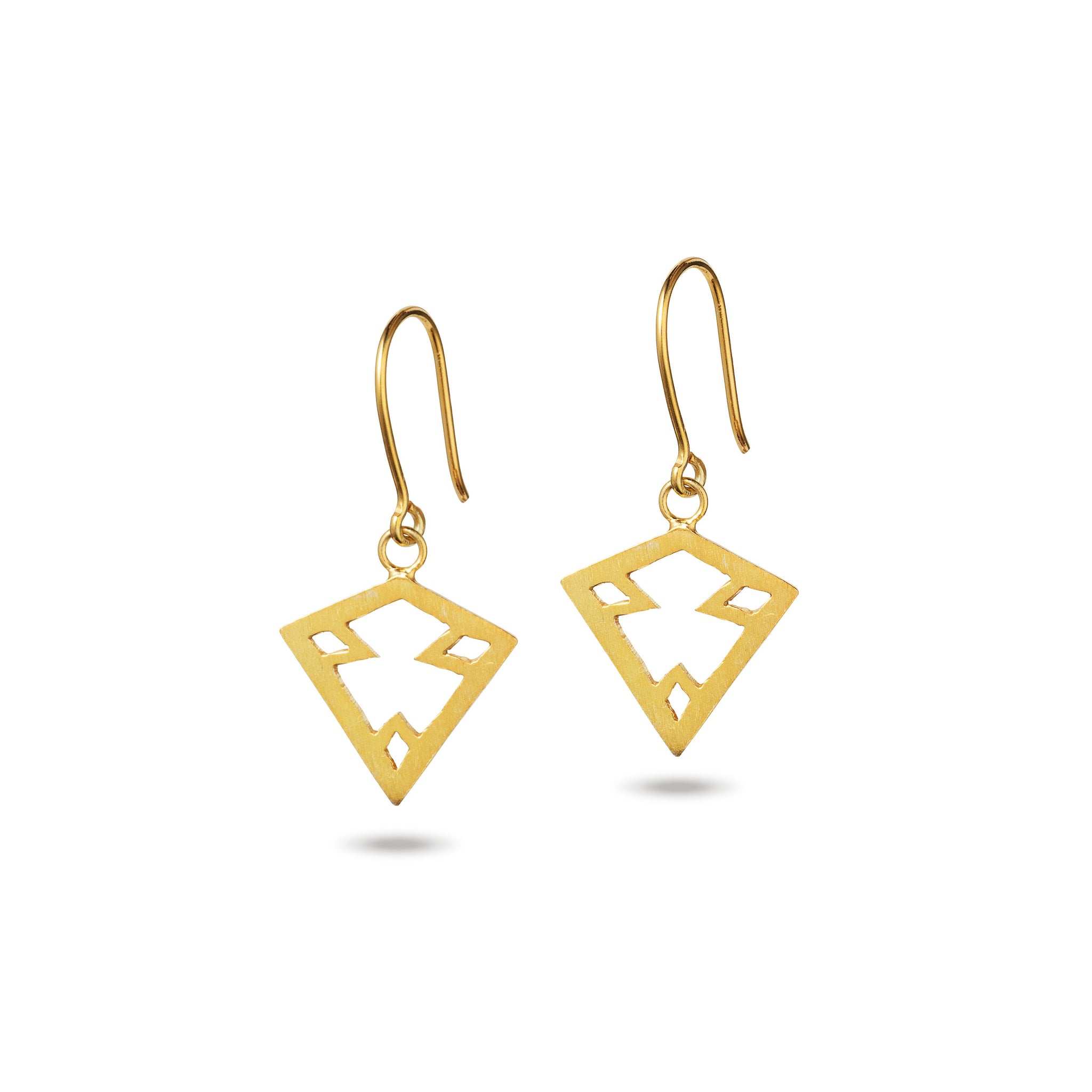 Handmade Afghan Gold Plated Brass Earrings Drop Elegant Inspired Jewelry Geometric Chic Tessellated Abstract Gift for Her