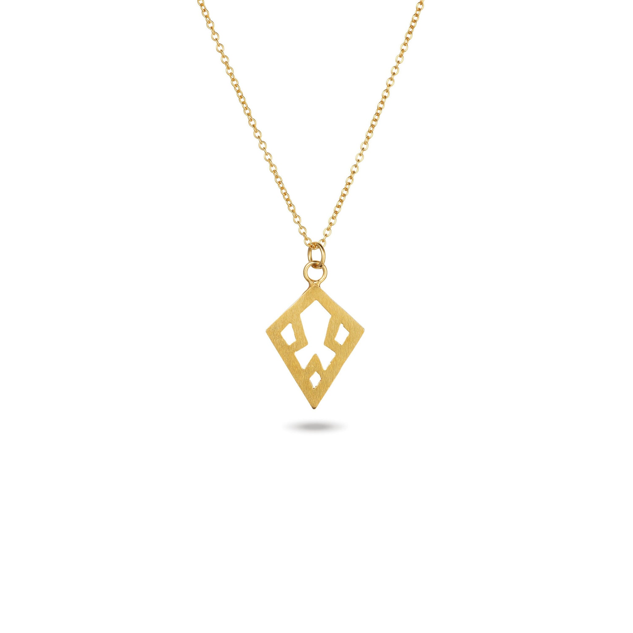 Handmade Afghan Gold Plated Brass Chain Pendant Necklace Elegant Inspired Jewelry Rhombus Motif Geometric Abstract Gift for Her