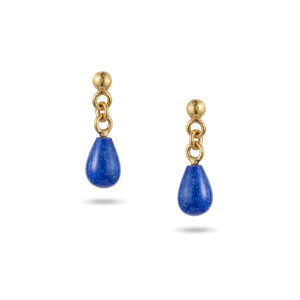 Handmade Afghan Lapis Lazuli Gold Plated Brass Teardrop Earrings Elegant Chic Minimalist Inspired Jewelry Motif Artisanal Gift for Her