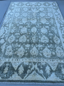 6x9 (182x274) Handmade Afghan Rug | Cream Steel Grey Muted Neutral | Wool Hand-Knotted Persian