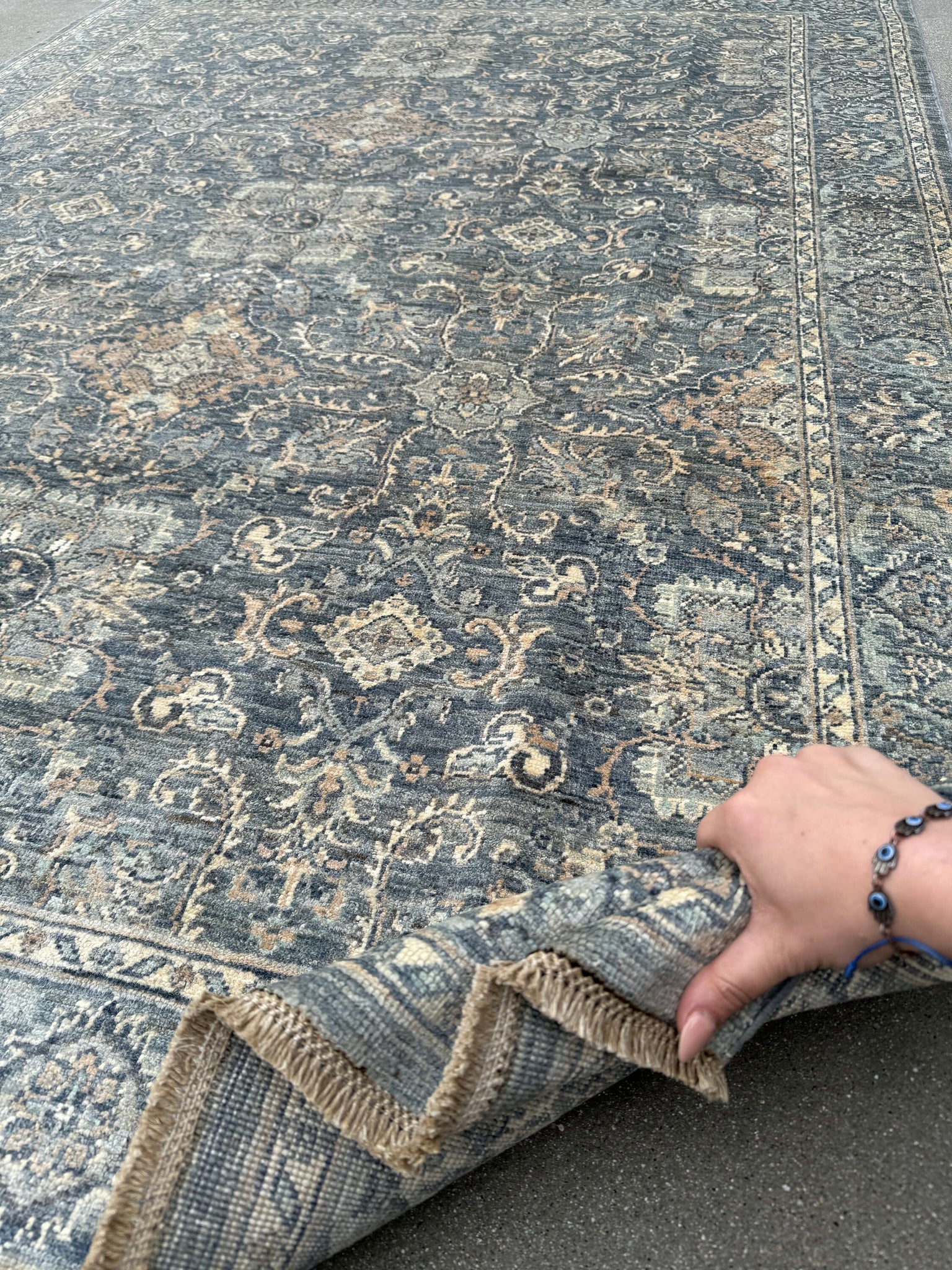 5x7 (152x213) Handmade Afghan Rug | Denim Prussian Powder Blue Cream Beige Taupe | Wool Floral Hand Knotted Medallion Geometric